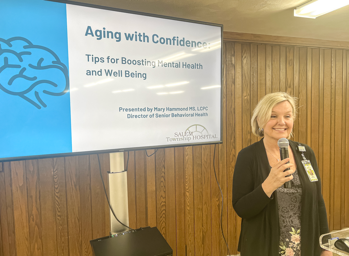 Salem Township Hospital Senior Behavioral Health Director Mary Hammond, MS, LCPC at the May Lunch & Learn Salem Township Hospital Senior Behavioral Health Director Mary Hammond, MS, LCPC discussed “Aging with Confidence” at the May Lunch & Learn