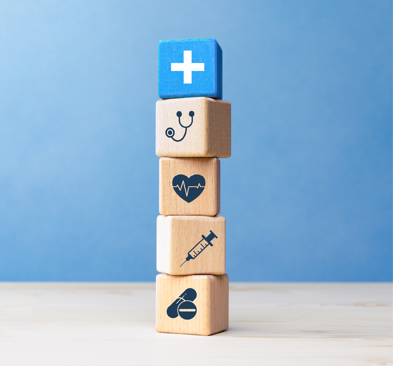 Photo of blocks with healthcare graphics