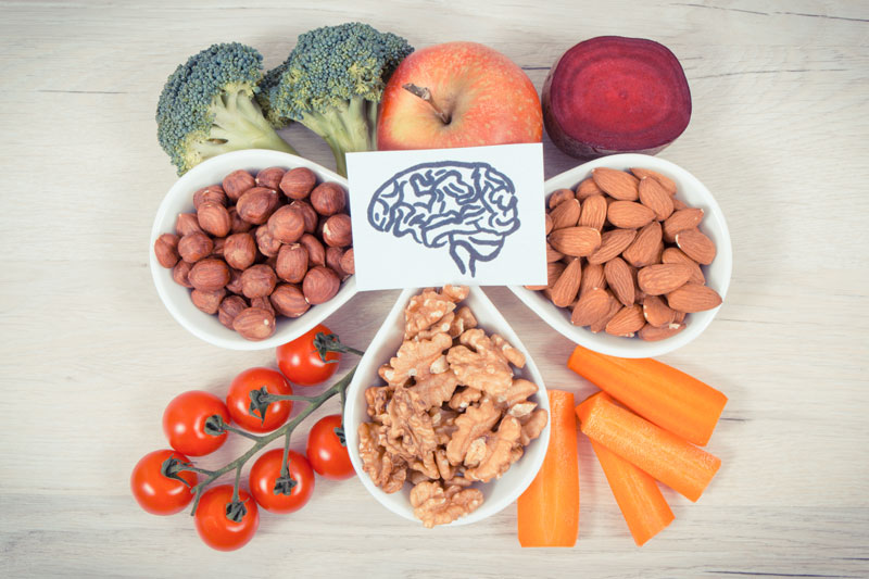 Brain boosting foods including fruits, vegetables and nuts